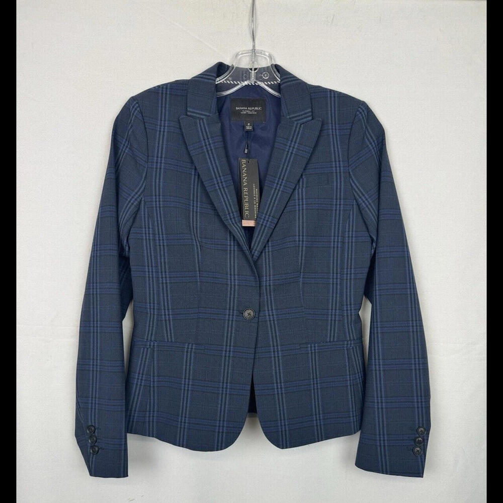 Banana Republic Classic Fit Blazer Jacket Blue Check Size 2 US